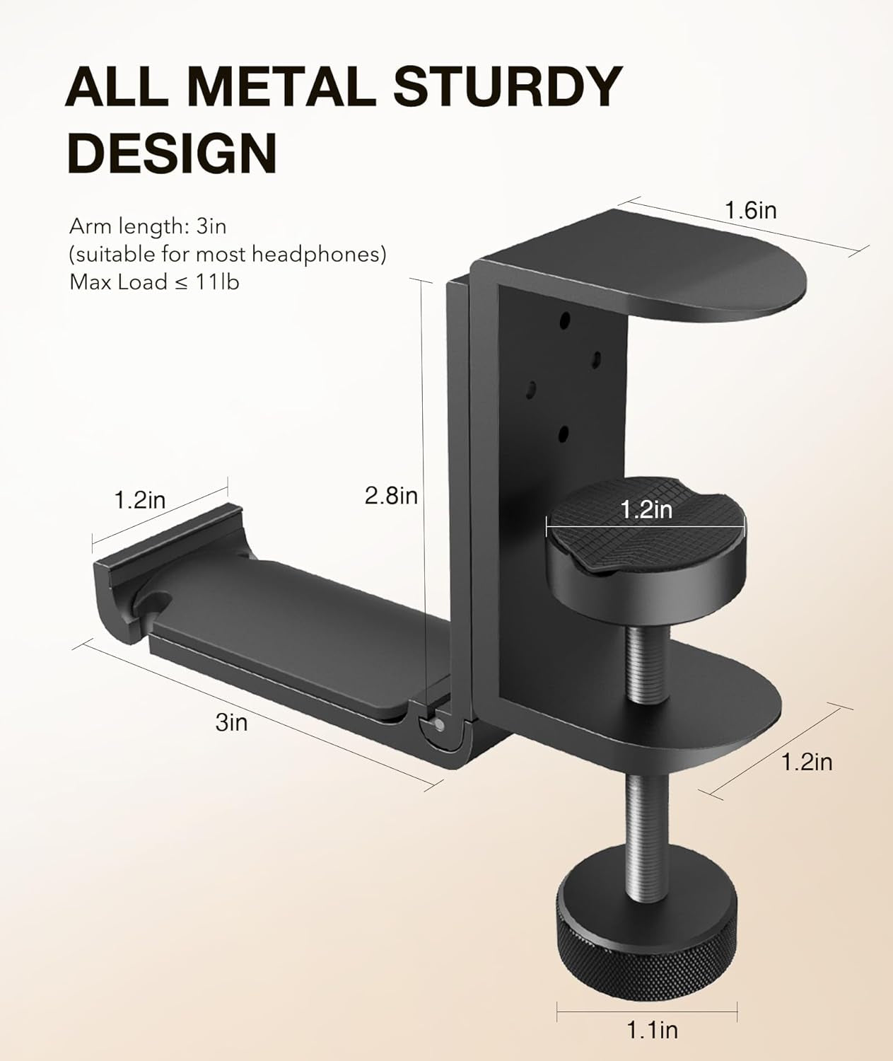 Headphone Stand Hook for Desk, Foldable under Table Headset Holder with Built-In Cable Clip Organizer, Clamp Hanger Mount for PC Gaming, Office, Backpack, Bag, Purse Hanging
