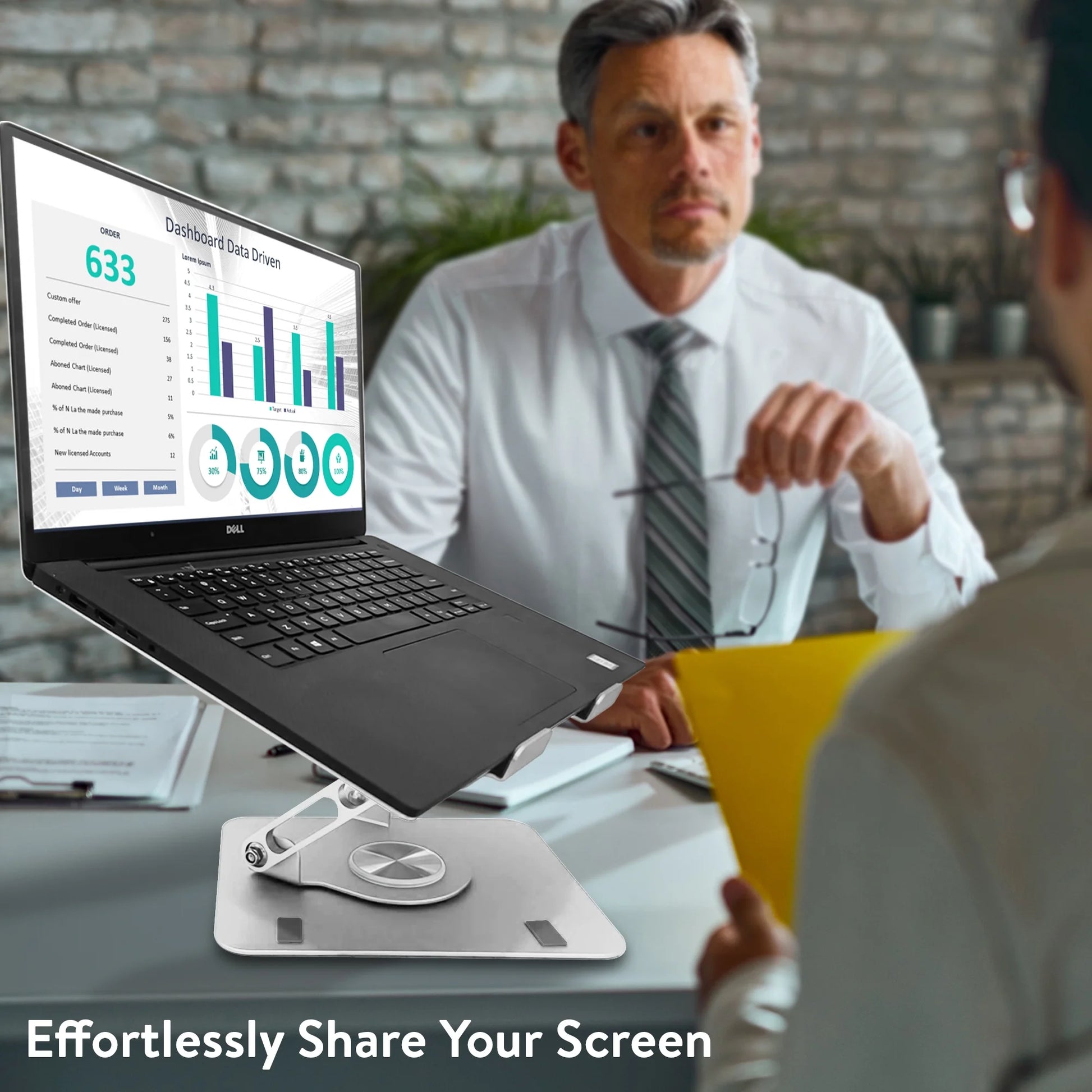 Swivel Laptop Stand for Desk – Adjustable Laptop Riser with 360° Rotation, Height & Tilt, Vented Metal Cooling Panel, Portable Folding Stand (Silver)