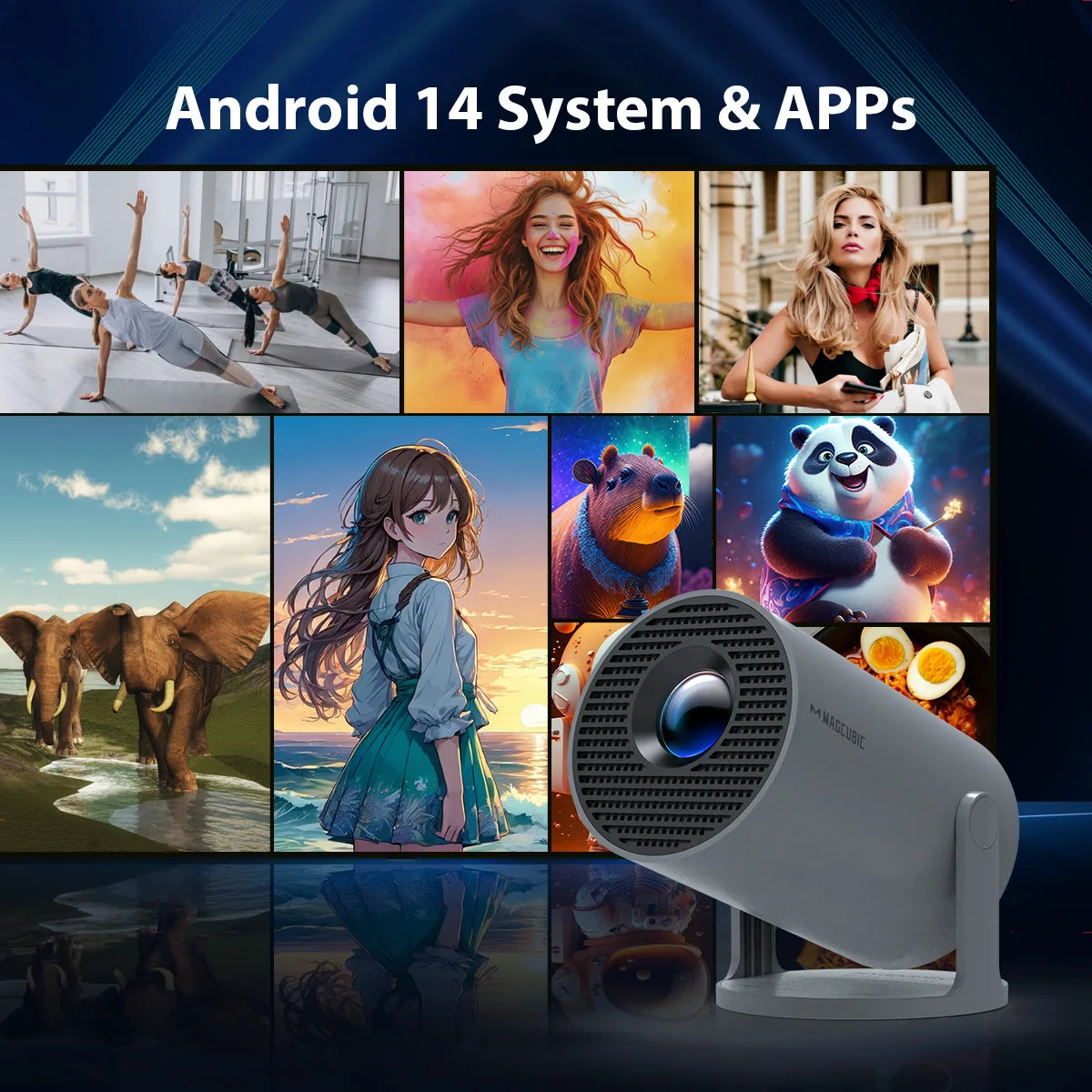 Projector Android14 8K 1280*720P HY300 Pro Dual Wifi 290ANSI 180 Flexible BT5.0 Cinema Outdoor Portable Projetor