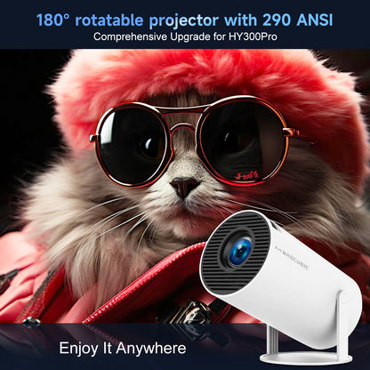 Projector Android14 8K 1280*720P HY300 Pro Dual Wifi 290ANSI 180 Flexible BT5.0 Cinema Outdoor Portable Projetor