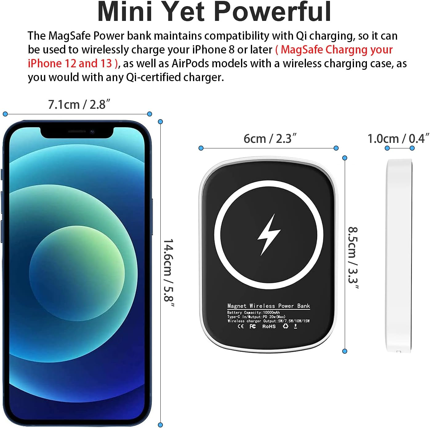 Power Bank,5000Mah Mag-Safe Portable Charger 15W Fast Charging External Battery Pack Back up Power Design for Iphone15,14,13,12, Pro, Pro Max, Mini