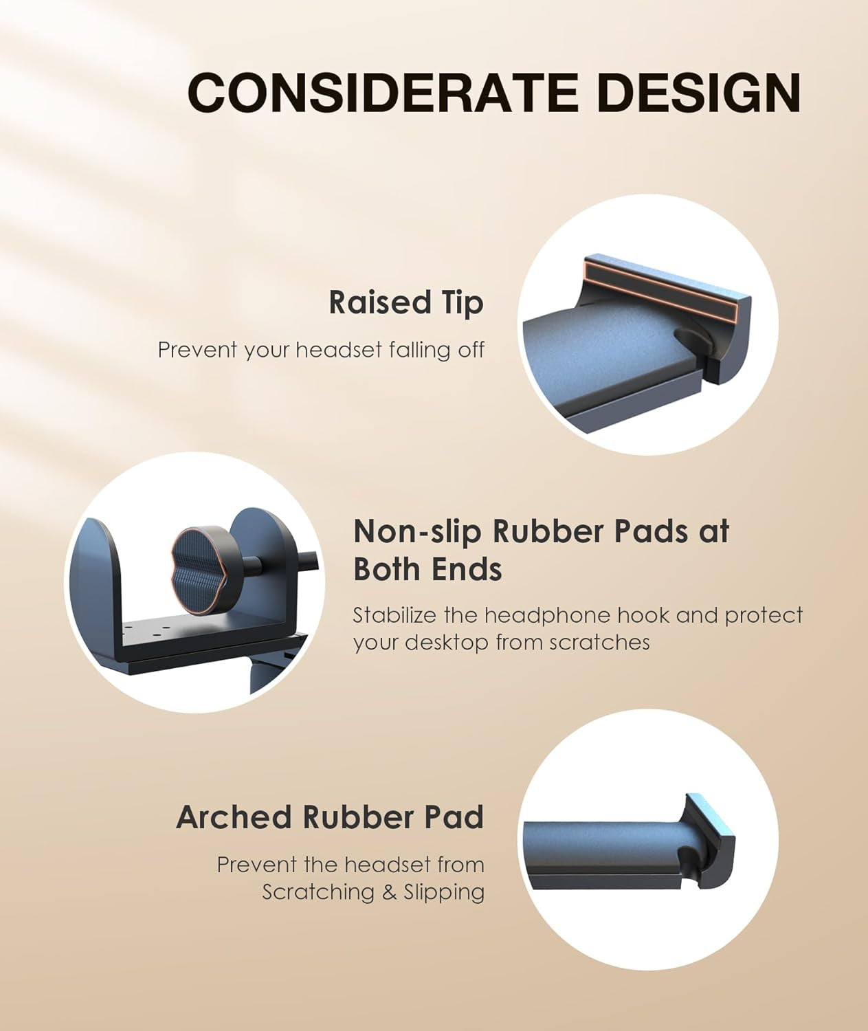 Headphone Stand Hook for Desk, Foldable under Table Headset Holder with Built-In Cable Clip Organizer, Clamp Hanger Mount for PC Gaming, Office, Backpack, Bag, Purse Hanging